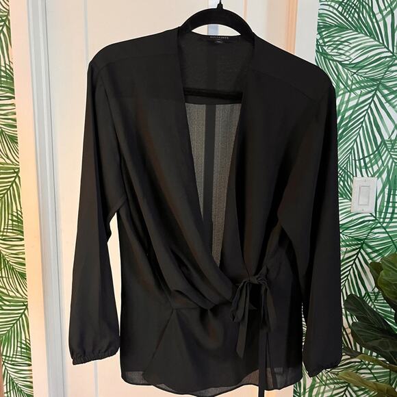Allsaints Black Sheer Mia Wrap Blouse Small - Picture 2 of 8